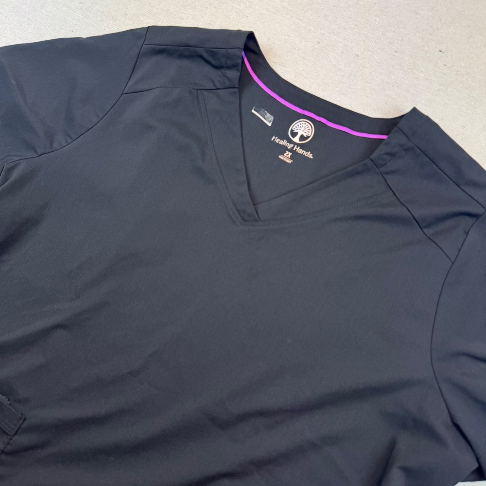 Healing Hands Women's 2X Black V-Neck Scrub Top Medical Uniform